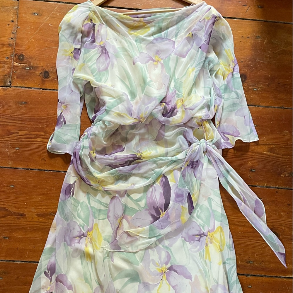 Vintage “Badgley Mischka” flowy shirred 80s/20s style billowy chiffon dress - Picture 4 of 9